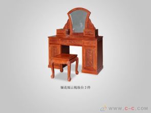 山东青岛大清御品红木家具 大果紫檀福云梳妆台两件套，传承东方美学与实用价值